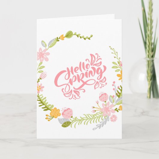 Hello Spring Greeting Card Floral Wreath Karte (Vorderseite)