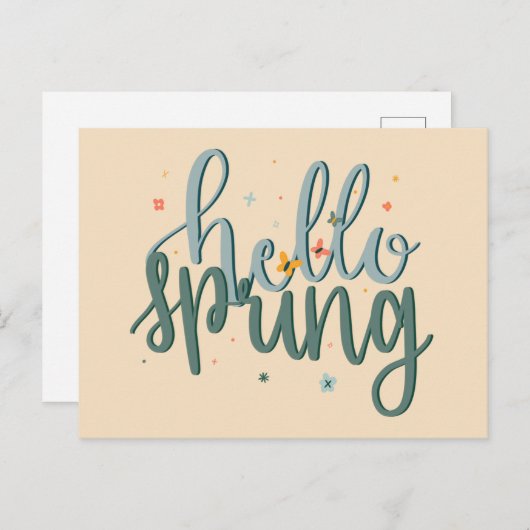 Hello Spring Handschrift Postcard Postkarte (Vorne/Hinten)
