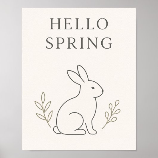 Hello Spring Minimal Bunny Line Art Poster (Vorne)
