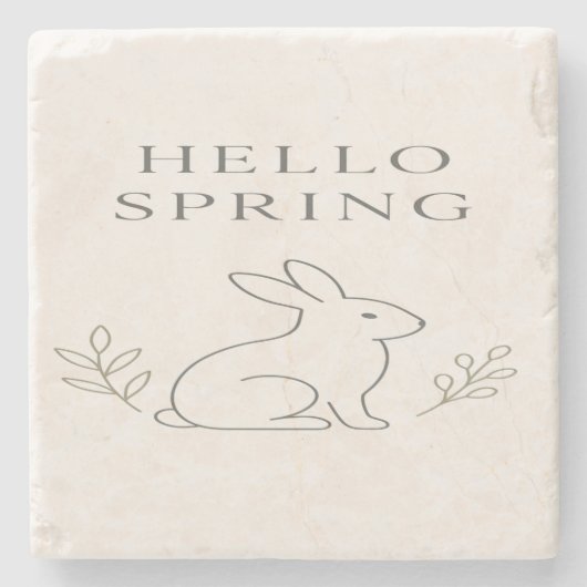Hello Spring Minimal Bunny Line Art Steinuntersetzer (Vorderseite)