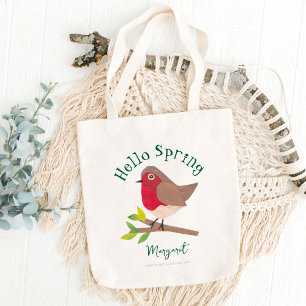 Hello Spring Personalisiert Retro Robin Niedlich B Tragetasche