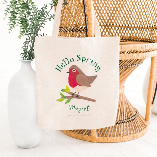 Hello Spring Personalisiert Retro Robin Niedlich B Tragetasche