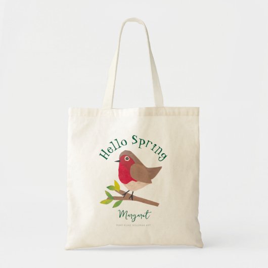 Hello Spring Personalisiert Retro Robin Niedlich B Tragetasche (Vorne)