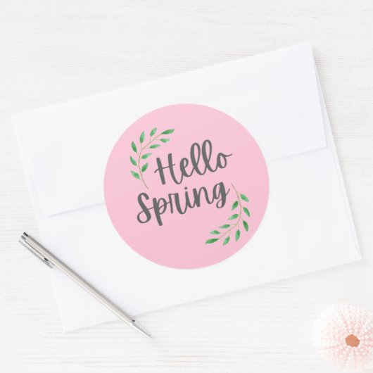 Hello Spring Pink Pastel  Springtime  Runder Aufkleber (Umschlag)
