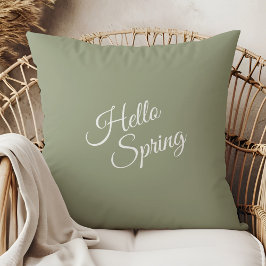 Hello Spring Sage Green Throw Pillow Kissen