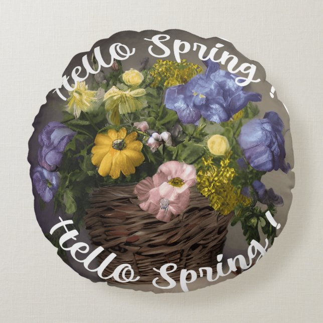 Hello Spring Sign Rundes Kissen (Vorderseite)