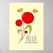 Hello Spring Text mit Niedlichen Red Heart Blume Poster (Vorne)