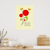 Hello Spring Text mit Niedlichen Red Heart Blume Poster (Küche)