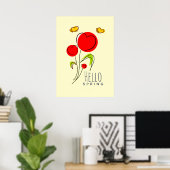 Hello Spring Text mit Niedlichen Red Heart Blume Poster (Heimbüro)