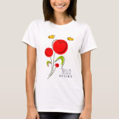 Hello Spring Text mit Red Heart Blume T-Shirt (Vorderseite)