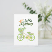 Hello Spring Vintage Bicycle Illustration Feiertagspostkarte (Stehend Vorderseite)