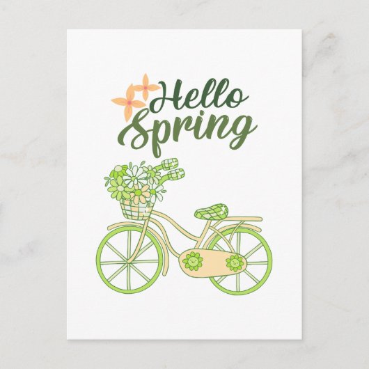 Hello Spring Vintage Bicycle Illustration Feiertagspostkarte (Vorderseite)