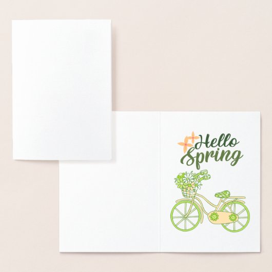 Hello Spring Vintage Bicycle Illustration Folienkarte (Anzeige)