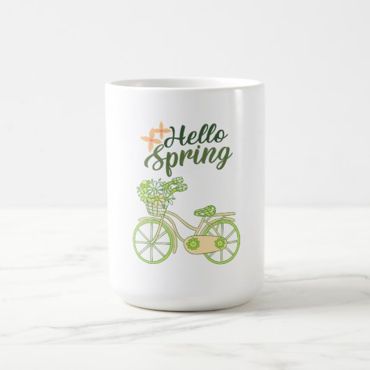 Hello Spring Vintage Bicycle Illustration Kaffeetasse (Mittel)