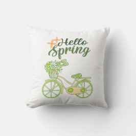 Hello Spring Vintage Bicycle Illustration  Kissen