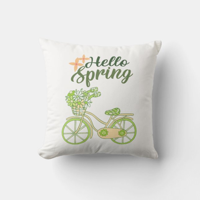 Hello Spring Vintage Bicycle Illustration  Kissen (Vorderseite)