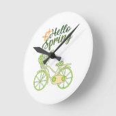 Hello Spring Vintage Bicycle Illustration Runde Wanduhr (Winkel)
