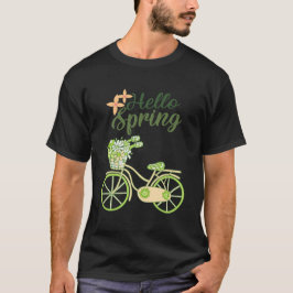 Hello Spring Vintage Bicycle Illustration  T-Shirt