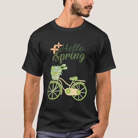 Hello Spring Vintage Bicycle Illustration T-Shirt (Vorderseite)