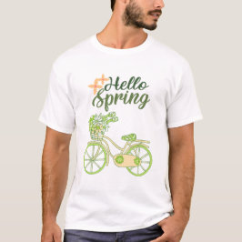 Hello Spring Vintage Bicycle Illustration  T-Shirt
