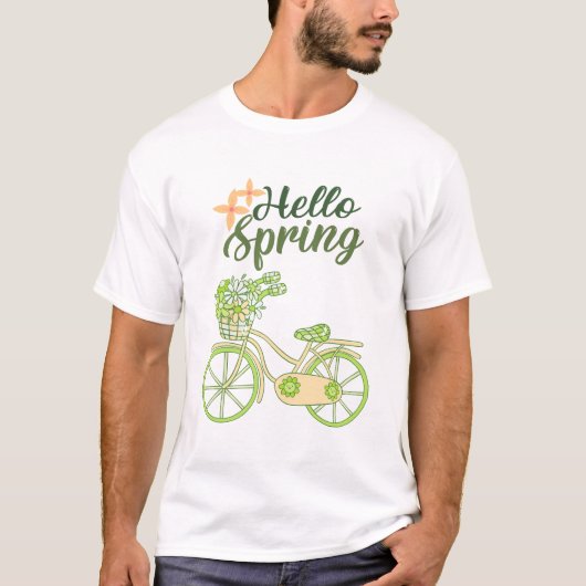 Hello Spring Vintage Bicycle Illustration T-Shirt (Vorderseite)