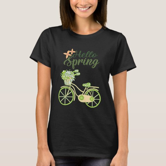 Hello Spring Vintage Bicycle Illustration T-Shirt (Vorderseite)