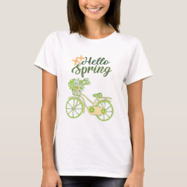 Hello Spring Vintage Bicycle Illustration  T-Shirt