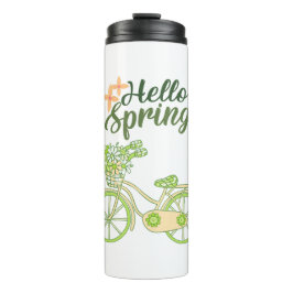 Hello Spring Vintage Bicycle Illustration  Thermosbecher