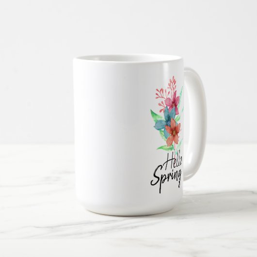 Hello Spring Watercolor Blume Kaffee Tasse (VorderseiteRechts)
