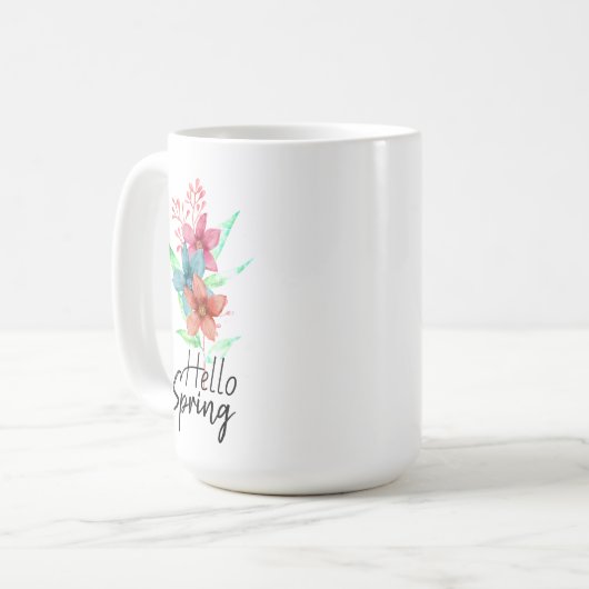 Hello Spring Watercolor Blume Kaffee Tasse (Vorderseite Links)