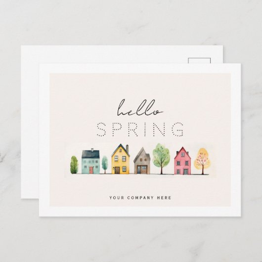 Hello Spring Watercolor Houses Real Anwesen Postkarte (Vorne/Hinten)