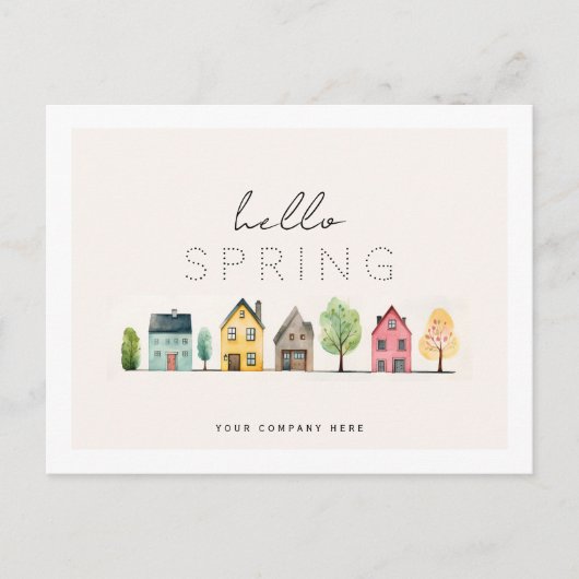 Hello Spring Watercolor Houses Real Anwesen Postkarte (Vorderseite)
