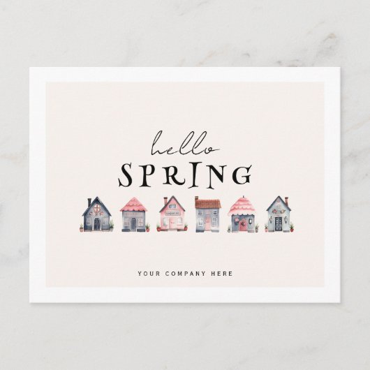 Hello Spring Watercolor Houses Real Anwesen Postkarte (Vorderseite)