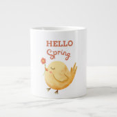 HELLO Spring Yellow Baby Bird Holding Blume Jumbo-Tasse (Vorderseite)