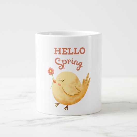HELLO Spring Yellow Baby Bird Holding Blume Jumbo-Tasse (Vorderseite)