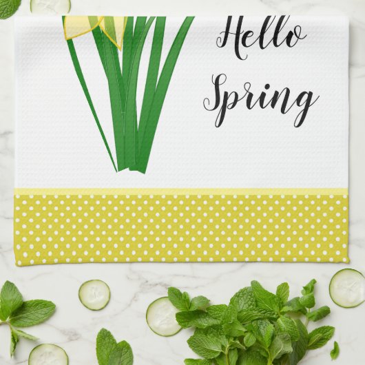 Hello Spring Yellow Daffodil Geschirrtuch (Gefaltet)