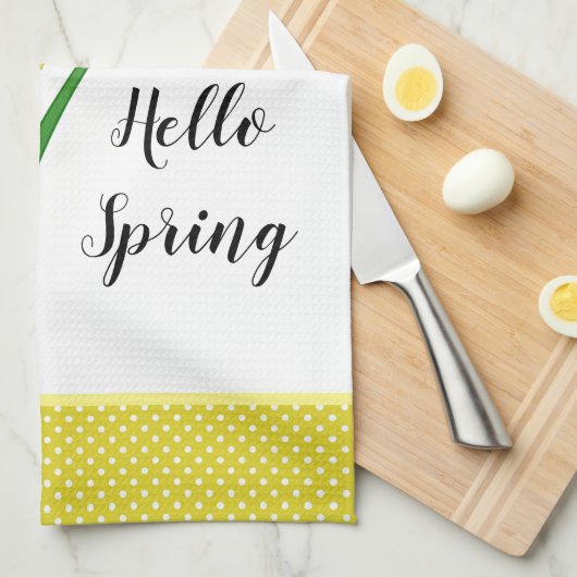 Hello Spring Yellow Daffodil Geschirrtuch (Viertel Falte)