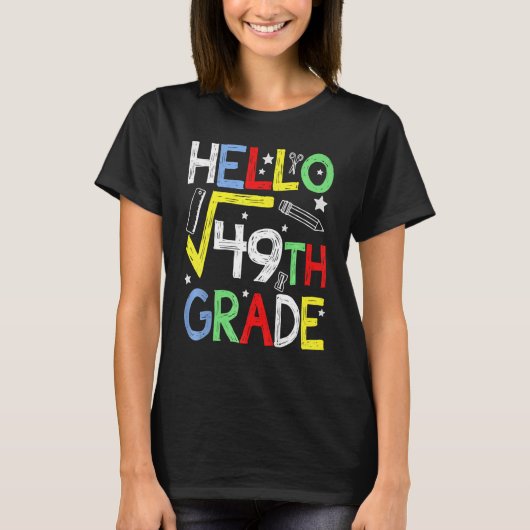 Hello Square Root 49 7. Klasse Zurück zur Mathemat T-Shirt (Vorderseite)