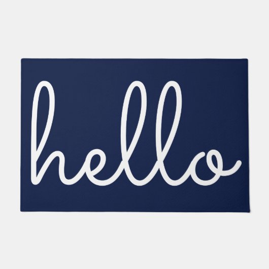 Hello Stylish Modern Script Navy Blue Fußmatte (Vorderseite)
