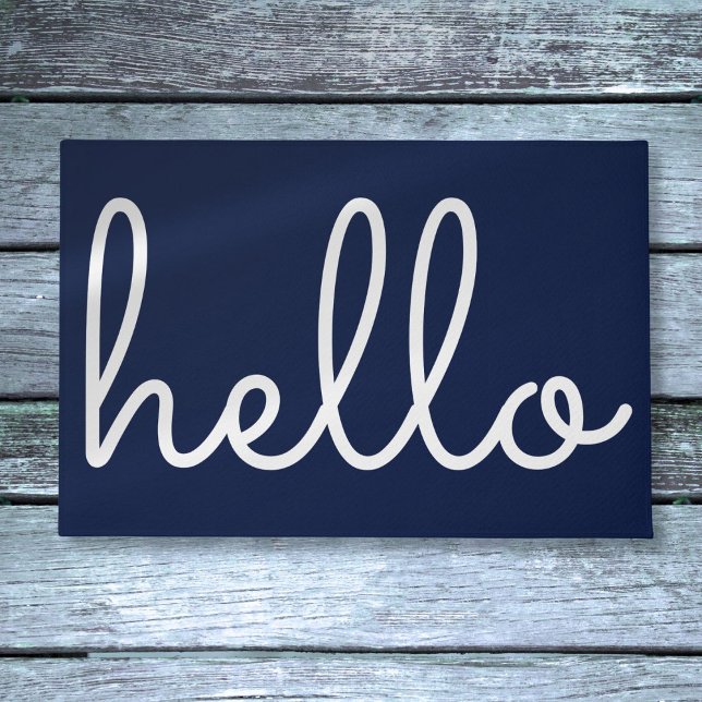 Hello Stylish Modern Script Navy Blue Fußmatte (Hello Stylish Modern Script Navy Blue Doormat)