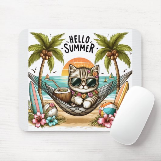 Hello Summer Beach Cat Mousepad (Mit Mouse)