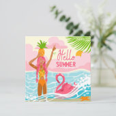 Hello Summer Beach Girl Grußkarte Karte (Stehend Vorderseite)