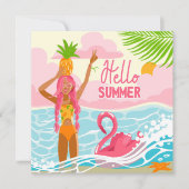 Hello Summer Beach Girl Grußkarte Karte (Vorderseite)