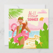 Hello Summer Beach Girl Grußkarte Karte (Vorderseite)