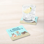 Hello Summer Beach Hogs Blue Orange Rechteckiger Pappuntersetzer (Vor Ort)