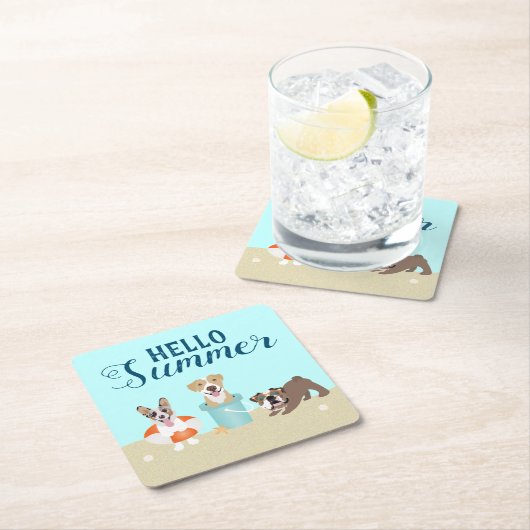 Hello Summer Beach Hogs Blue Orange Rechteckiger Pappuntersetzer (Vor Ort)