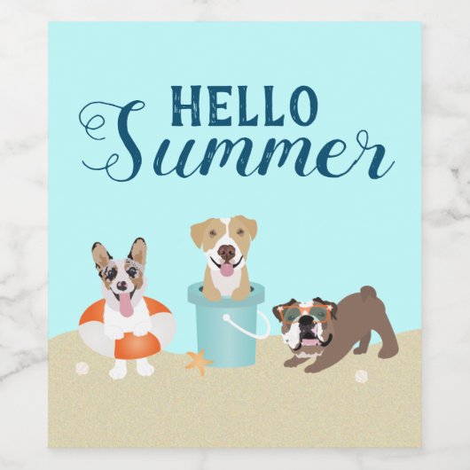 Hello Summer Beach Hogs Blue Weinetikett (Einzelnes Label)