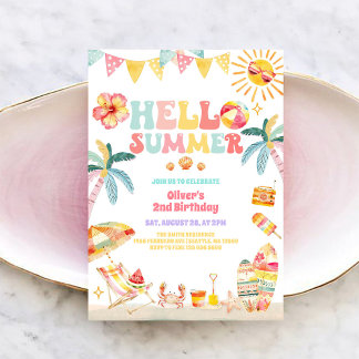 Hello Summer Beach Party Birthday Invitation Einladung
