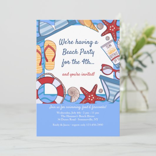 Hello Summer Beach Party Einladungen (Stehend Vorderseite)