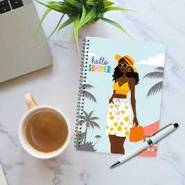 Hello Summer Black Woman Spiral Notebook Notizblock